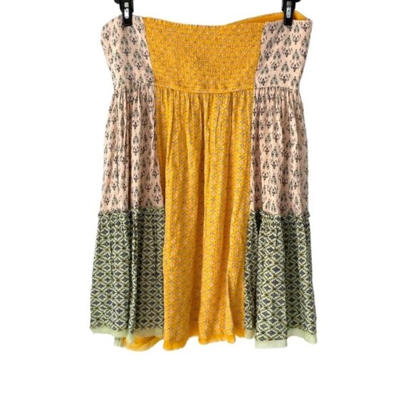 FREE PEOPLE Across The Sea Tunic Sz L Floral Yellow Green Colorblock Sweetheart - Picture 9 of 12
